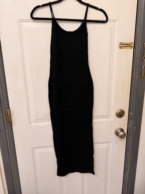 Mesh I Black Ribbed Spaghetti Strap Bodycon Dress